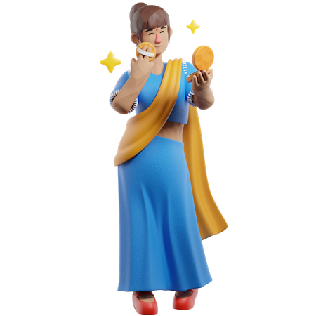 Woman Getting Ready For Diwali  3D Icon