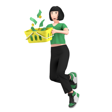 Woman getting shopping cashback  3D Illustration