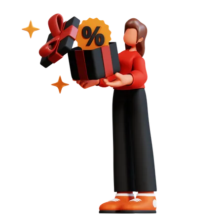 Woman getting surprise discount gift  3D Illustration