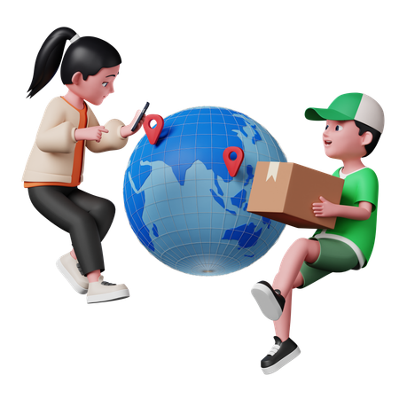 Woman getting worldwide delivery service  3D Illustration