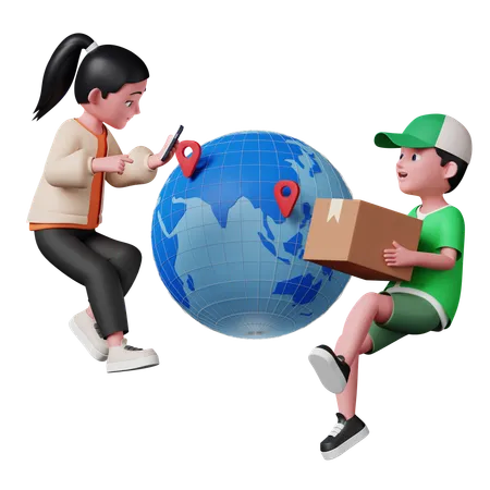 Woman getting worldwide delivery service  3D Illustration