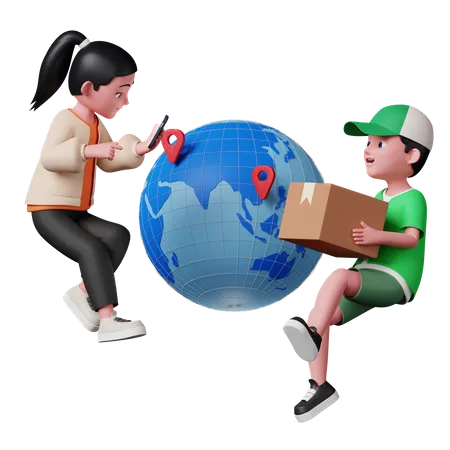 Woman getting worldwide delivery service  3D Illustration