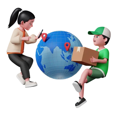 Woman getting worldwide delivery service 3D Illustration