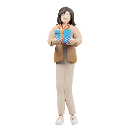 Woman Giving Gift  3D Illustration