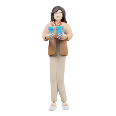 Woman Giving Gift  3D Illustration