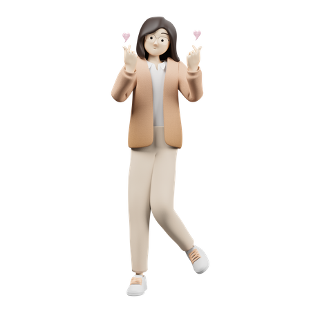 Woman Giving Korean Love Hand  3D Illustration