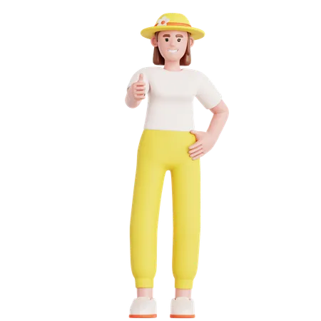 Woman giving Thumbs Up  3D Illustration