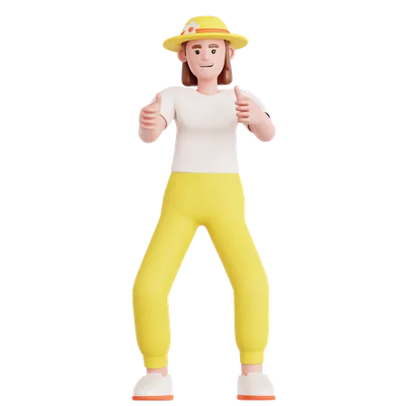 Woman giving Two Thumbs Up  3D Illustration