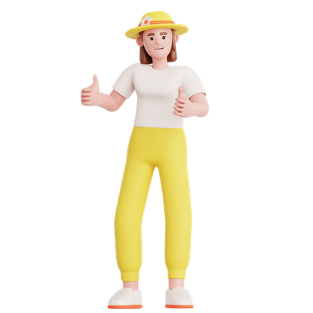 Woman giving Two Thumbs Up  3D Illustration