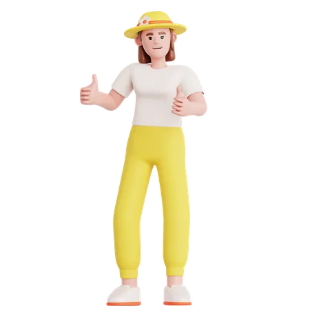 Woman giving Two Thumbs Up  3D Illustration