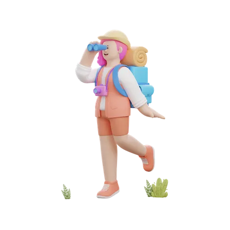 Woman Going Adventure  3D Illustration