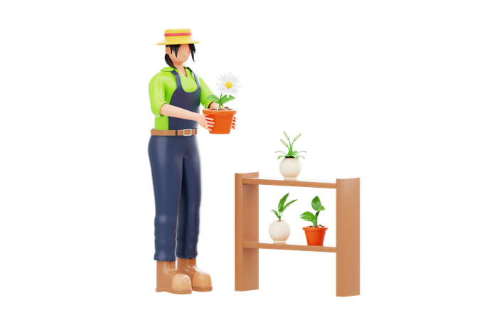 植物園を訪れる女性  3D Illustration