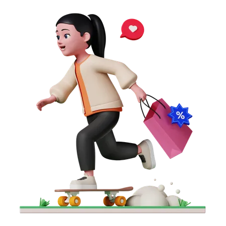 Woman going for shopping  3D Illustration