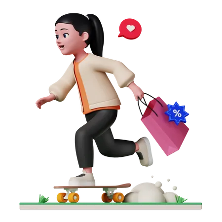 Woman going for shopping 3D Illustration