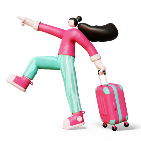 Woman going for Travel with suitcase  3D Icon