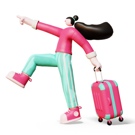 Woman going for Travel with suitcase  3D Illustration