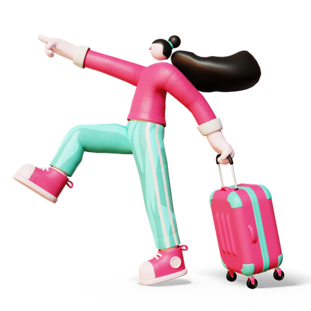 Woman going for Travel with suitcase 3D Illustration