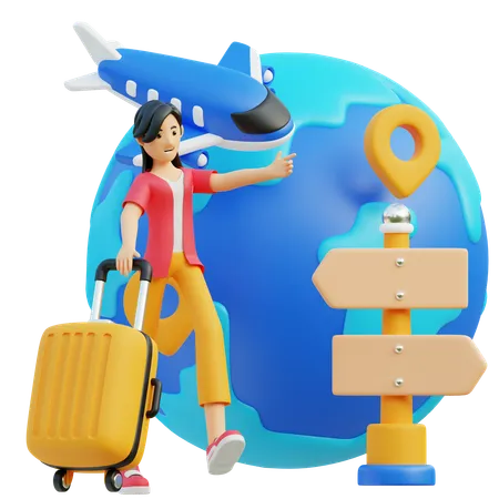 Woman Going For World Trip  3D Illustration
