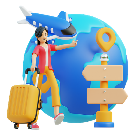 Woman Going For World Trip  3D Illustration