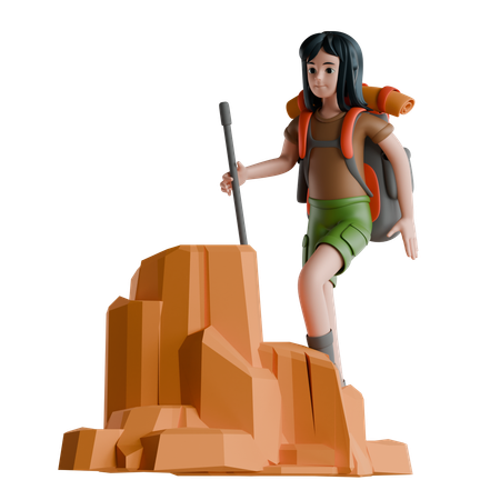 Woman going on mountain Hiking  3D Icon