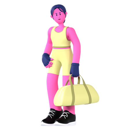Woman Going to Gym with Bag  3D Illustration