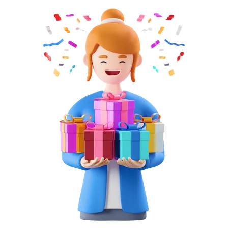 Woman got gift boxes  3D Illustration