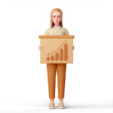Woman grab board of business infographic chart  3D Icon