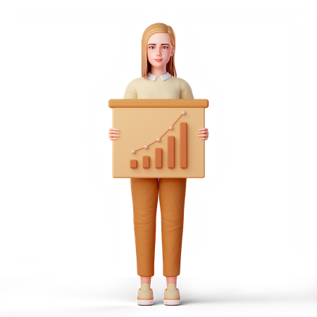 Woman grab board of business infographic chart  3D Illustration