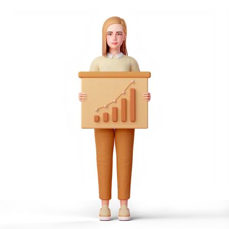 Woman grab board of business infographic chart  3D Illustration