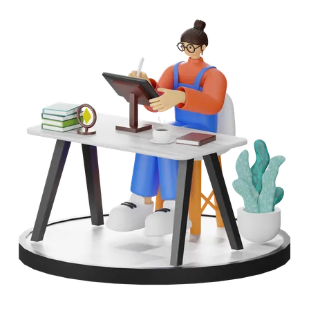 Woman graphic artist  3D Illustration