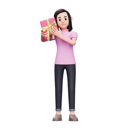 Woman guessing valentine gift  3D Illustration