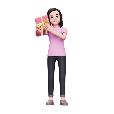 Woman guessing valentine gift 3D Illustration