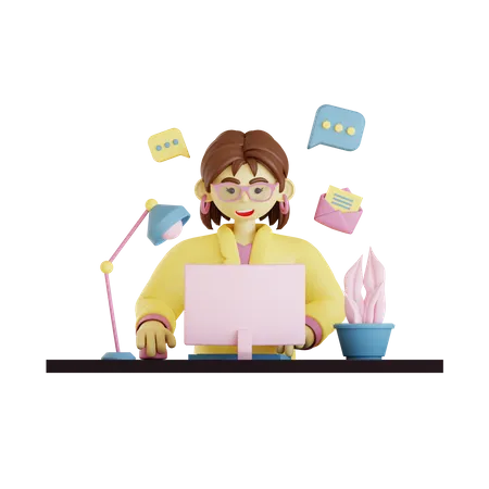 Woman happy at work  3D Illustration