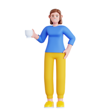 Woman Have a Coffee Break  3D Icon