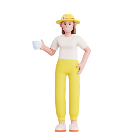 Woman Have a Coffee Break  3D Icon
