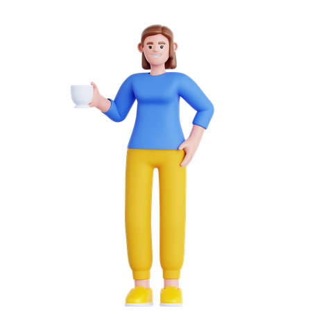 Woman Have a Coffee Break  3D Illustration