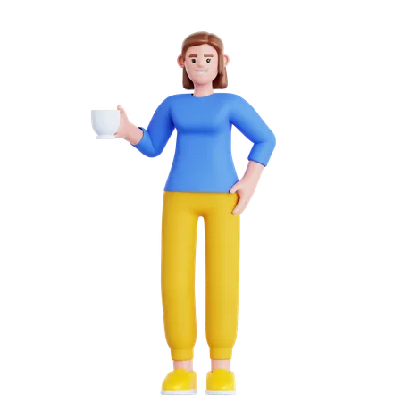 Woman Have a Coffee Break  3D Illustration