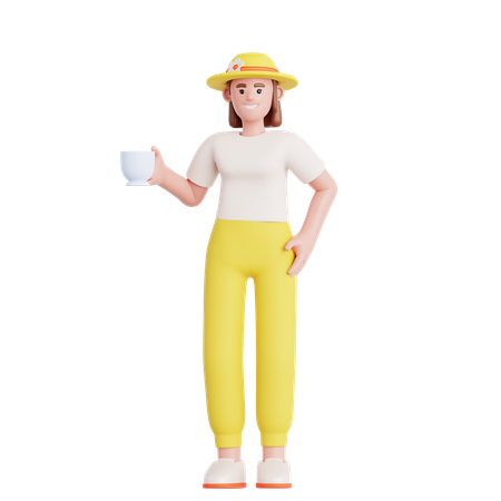 Woman Have a Coffee Break  3D Illustration