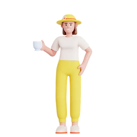 Woman Have a Coffee Break  3D Illustration