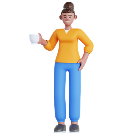 Woman Have a Coffee Break  3D Illustration