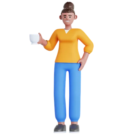 Woman Have a Coffee Break  3D Illustration