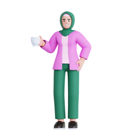 Woman Have a Coffee Break  3D Illustration