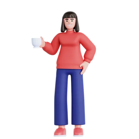 Woman Have a Coffee Break  3D Illustration