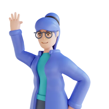 Woman hey hello with waving hand  3D Illustration