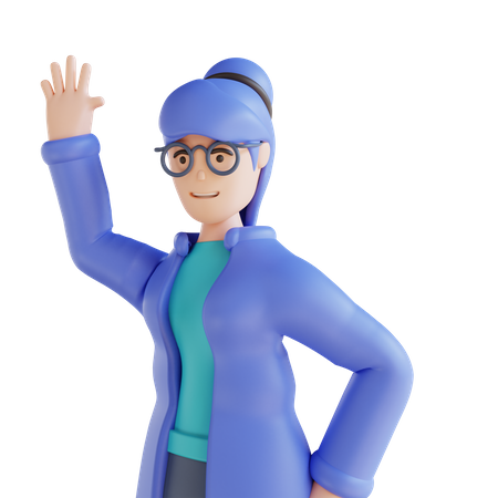 Woman hey hello with waving hand 3D Illustration