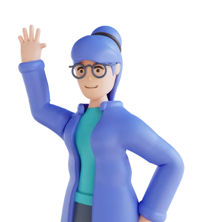 Woman hey hello with waving hand 3D Illustration