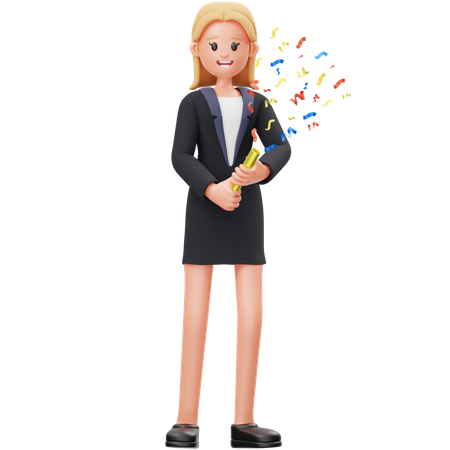 Woman Hold Party Popper  3D Illustration