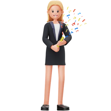 Woman Hold Party Popper  3D Illustration