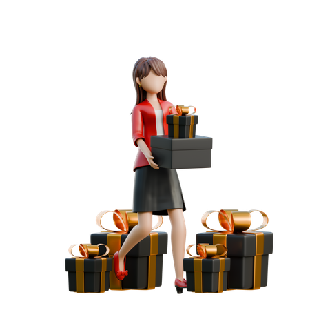 Woman Holding A Giant Gift Box  3D Illustration