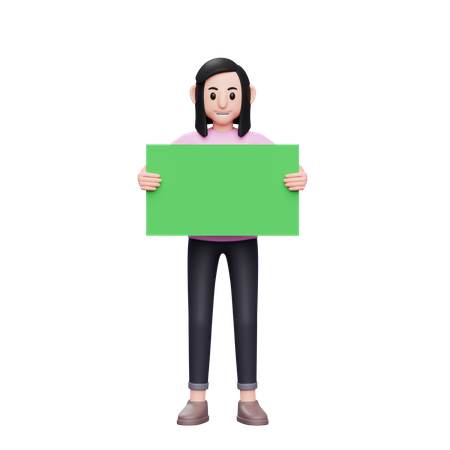 Woman holding a green banner 3D Illustration